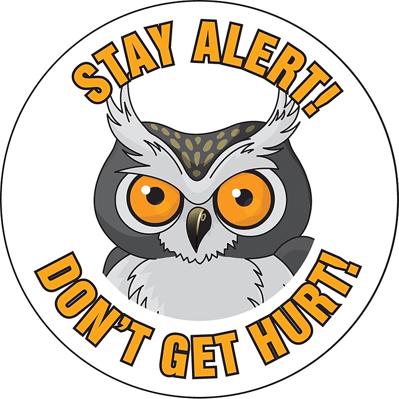 Accuform Hard Hat/Helmet Decal, STAY ALERT! DON'T GET HURT!, 2 1/4", Adhesive Vinyl, 10/Pack (LHTL218) image 1
