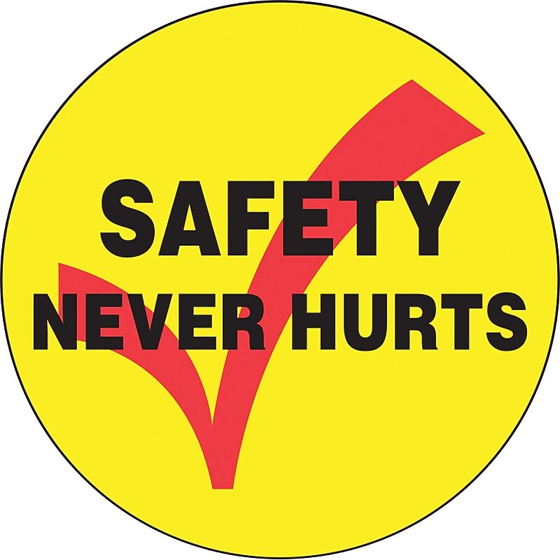 Accuform Hard Hat/Helmet Decal, SAFETY NEVER HURTS, 2 1/4", Adhesive Vinyl, 10/Pack (LHTL179) image 1