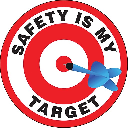 Accuform Hard Hat/Helmet Decal, SAFETY IS MY TARGET, 2 1/4", Adhesive