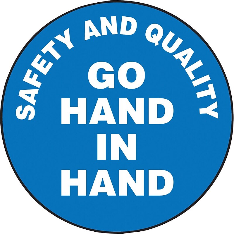 Accuform Hard Hat/Helmet Decal, SAFETY & QUALITY GO H& IN H&, 2 1/4", Adhesive Vinyl, 10/Pack (LHTL169) image 1