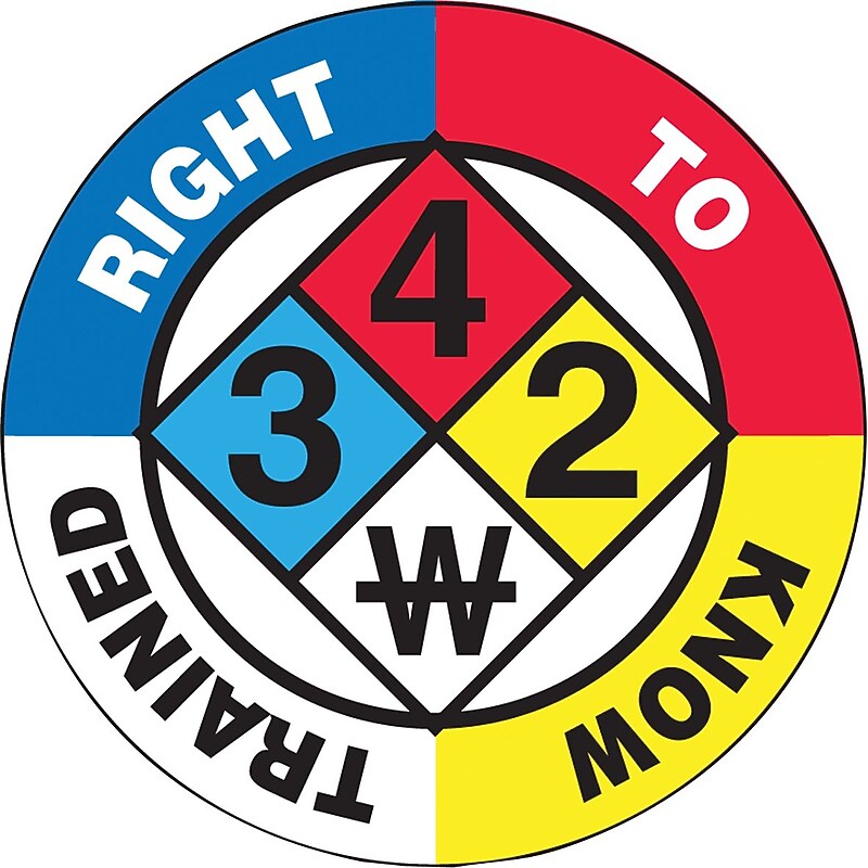 Accuform Hard Hat/Helmet Decal, RIGHT TO KNOW TRAINED, 2 1/4", Adhesive Vinyl, 10/Pack (LHTL392) image 1