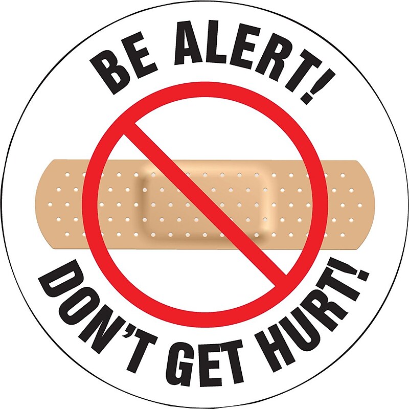 Accuform Hard Hat/Helmet Decal, BE ALERT! DON'T GET HURT!, 2 1/4", Adhesive Vinyl, 10/Pack (LHTL104) image 1