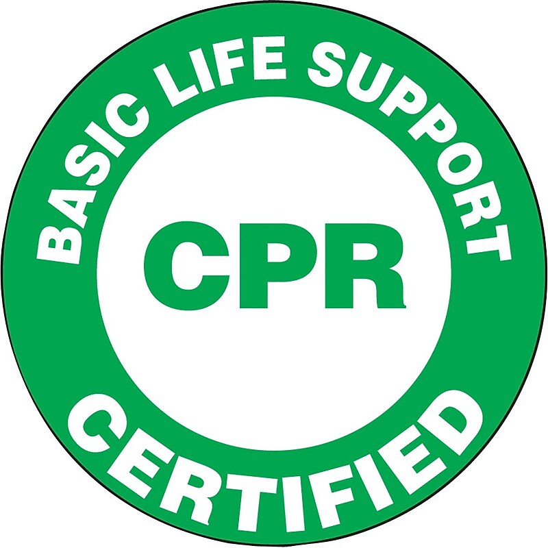 Accuform Hard Hat/Helmet Decal, BASIC LIFE SUPPORT CPR CERTIFIED, 2 1/4", Adhesive Vinyl, 10/Pack (LHTL103) image 1