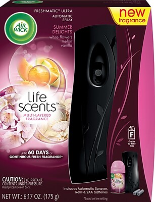 Air Wick Life Scents Automatic Air Freshener Spray Starter Kit Summer Delights with White Flowers, Melon & Vanilla Scent - 1ct 6.170 oz