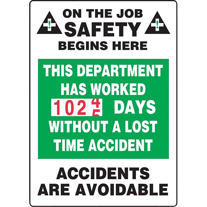 Accuform Turn-A-Day Scoreboard, THIS DEPT. HAS WORKED # DAYS W/OUT ACCIDENT, 36"x24", Plastic (MSCBDD14) image 1