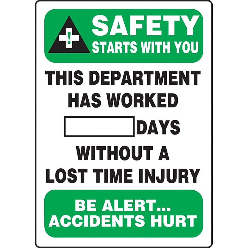 Accuform Write-A-Day SAFETY STARTS W/YOU DEPT. WORKED # DAYS W/OUT INJURY; 20"x14", Plastic (MSR128PL) image 1