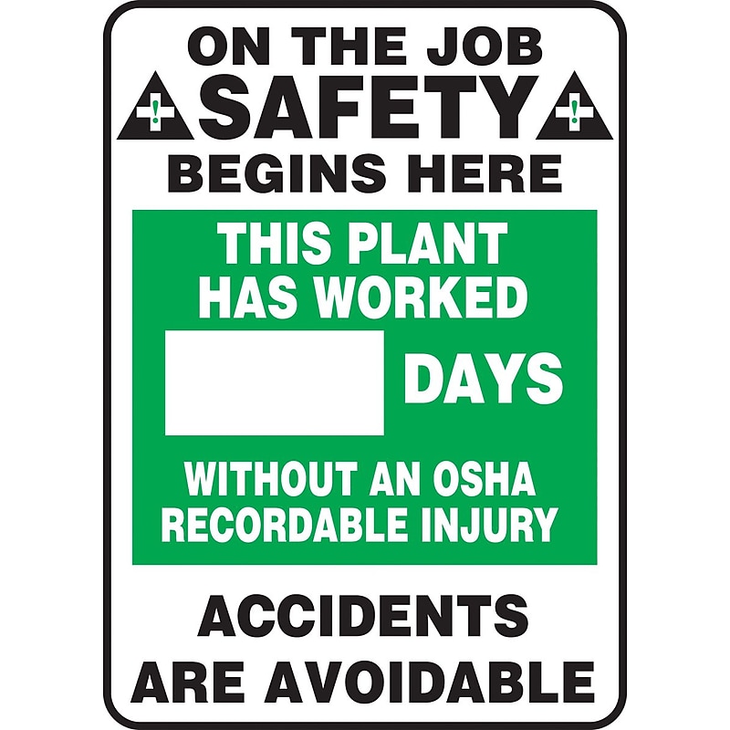 Accuform Write-A-Day; PLANT WORKED # DAYS W/OUT OSHA RECORDABLE INJURY, 20"x14", Plastic (MSR123PL) image 1