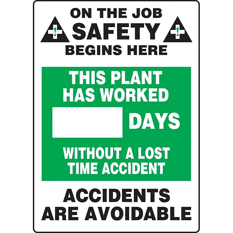 Accuform Write-A-Day Scoreboard, PLANT WORK # DAYS W/OUT LOST TIME ACCIDENT 28"x20" Aluminum (MSR243AL) image 1