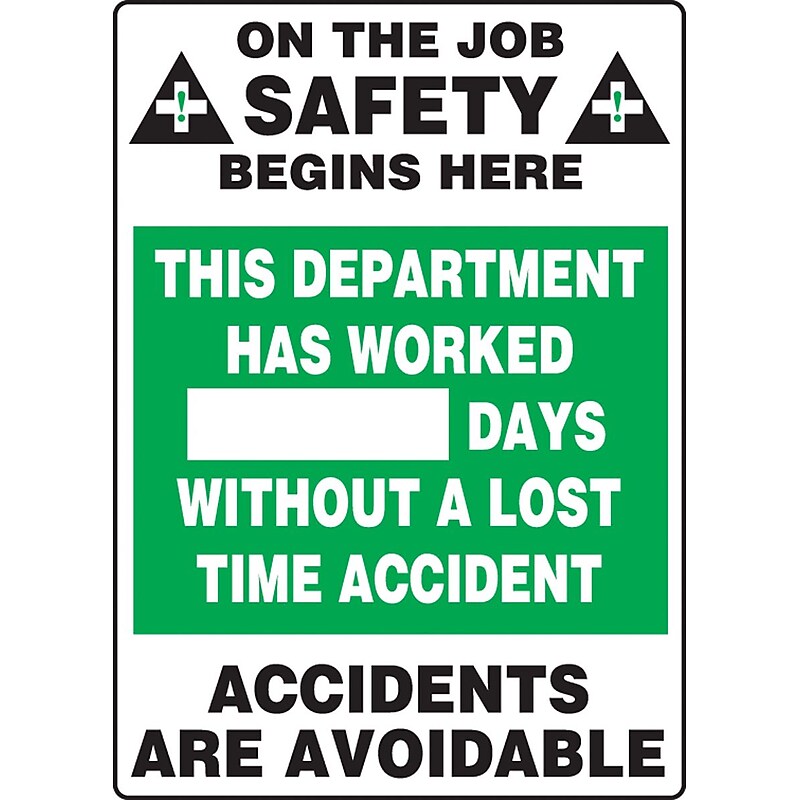 Accuform Write-A-Day Scoreboard, DEPT WORKED # DAYS W/OUT LOST TIME ACCIDENT 28"x20" Aluminum (MSR241AL) image 1