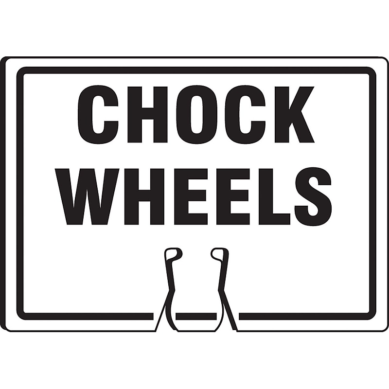 Accuform Traffic Cone Top Warning Sign, CHOCK WHEELS, 10" x 14", Plastic (FBC757) image 1