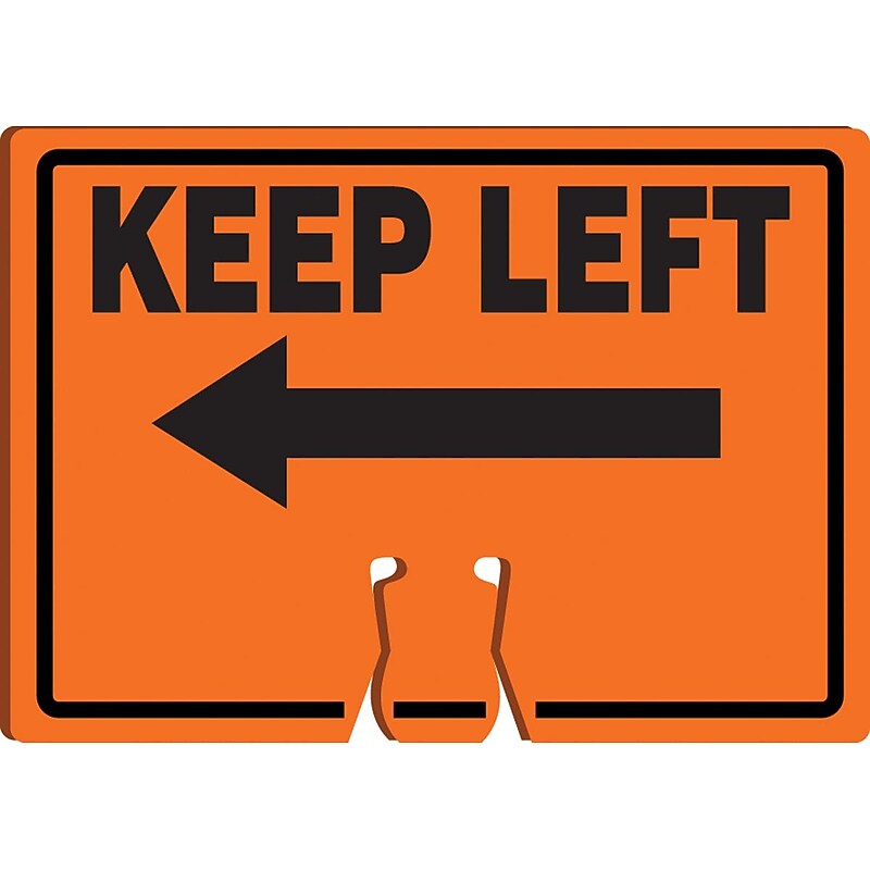 Accuform Traffic Cone Top Warning Sign, KEEP LEFT, 10" x 14", Plastic (FBC776) image 1