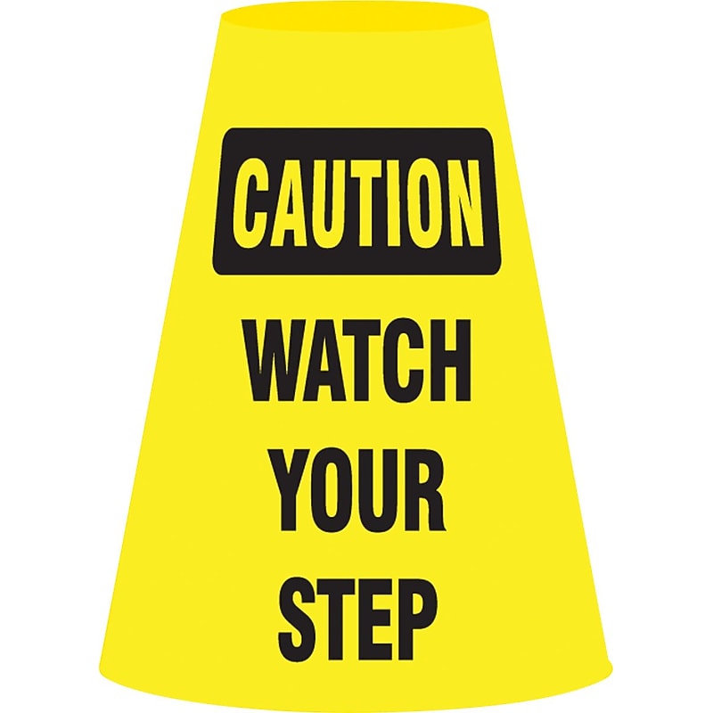 Accuform Traffic Cone Cuff Sleeve, CAUTION WATCH YOUR STEP, Reinforced Vinyl, 6/Pack (FBC919P) image 1