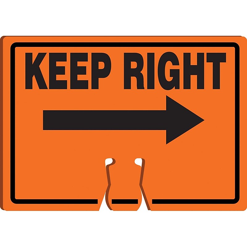 Accuform Traffic Cone Top Warning Sign, KEEP RIGHT (ARROW), 10" x 14", Plastic (FBC772) image 1