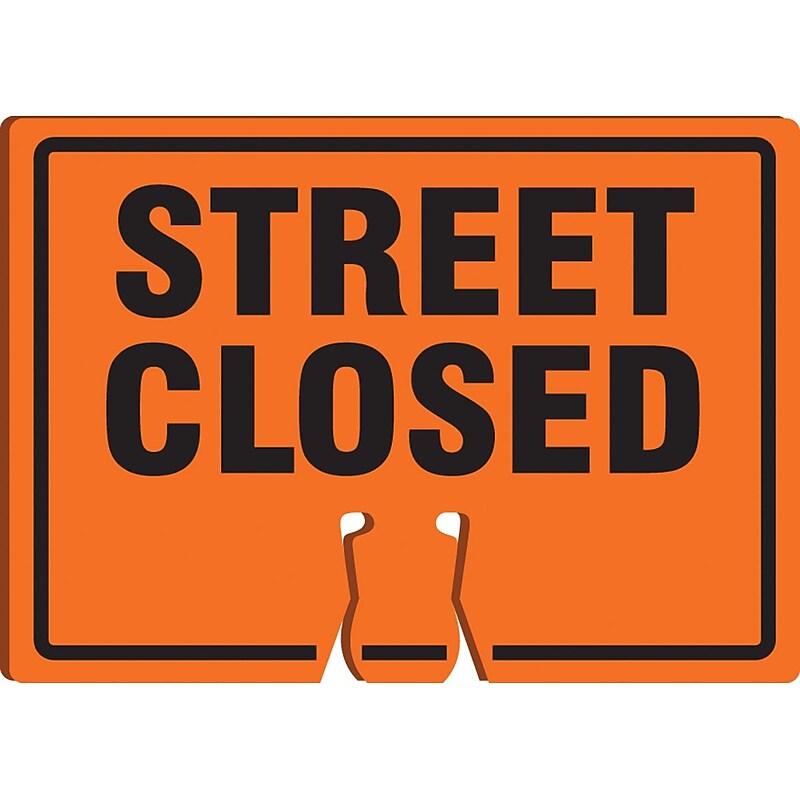 Accuform Traffic Cone Top Warning Sign, STREET CLOSED, 10" x 14", Plastic (FBC770) image 1