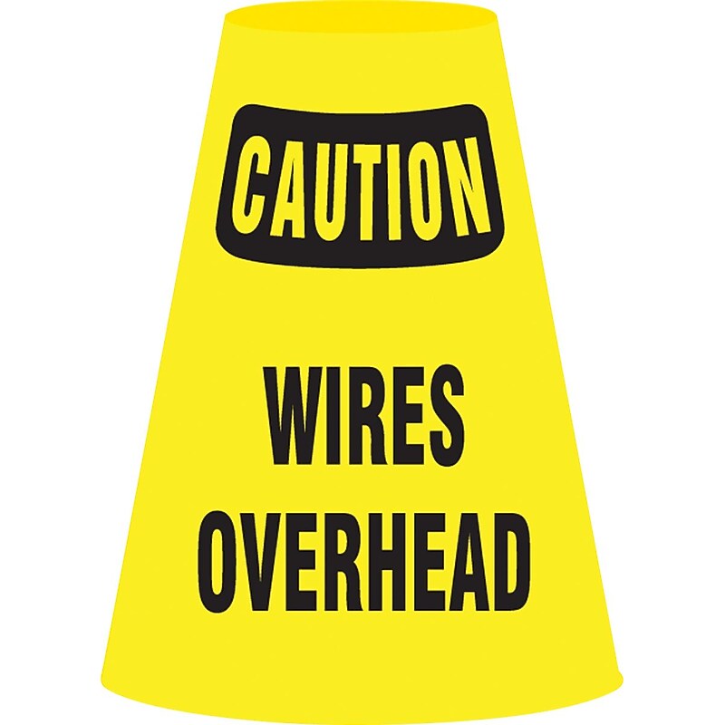 Accuform Traffic Cone Cuff Sleeve, CAUTION WIRES OVERHEAD, Reinforced Vinyl (FBC914E) image 1