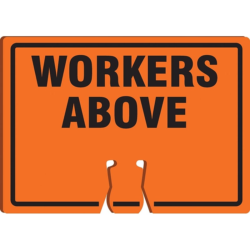 Accuform Traffic Cone Top Warning Sign, WORKERS ABOVE, 10" x 14", Plastic (FBC740) image 1