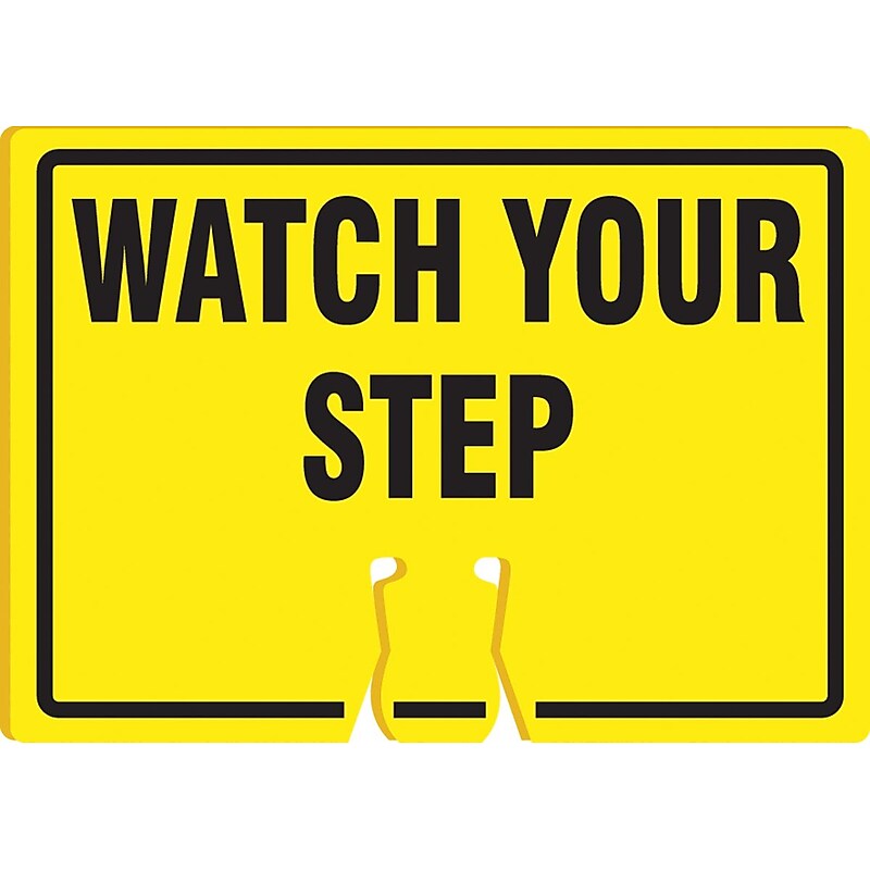 Accuform Traffic Cone Top Warning Sign, WATCH YOUR STEP, 10" x 14", Plastic (FBC724) image 1