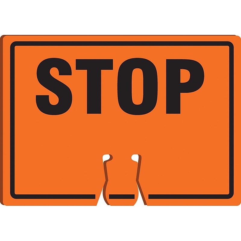 Accuform Traffic Cone Top Warning Sign, STOP (Black/Orange), 10" x 14", Plastic (FBC761) image 1