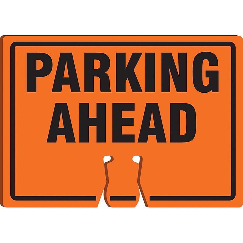Accuform Traffic Cone Top Warning Sign, PARKING AHEAD, 10" x 14", Plastic (FBC793) image 1
