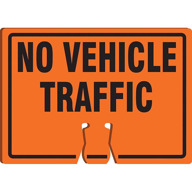 Accuform Traffic Cone Top Warning Sign, NO VEHICLE TRAFFIC, 10" x 14", Plastic (FBC723) image 1