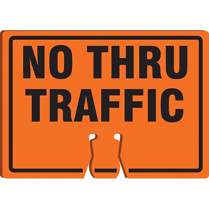 Accuform Traffic Cone Top Warning Sign, NO THRU TRAFFIC, 10" x 14", Plastic (FBC732) image 1