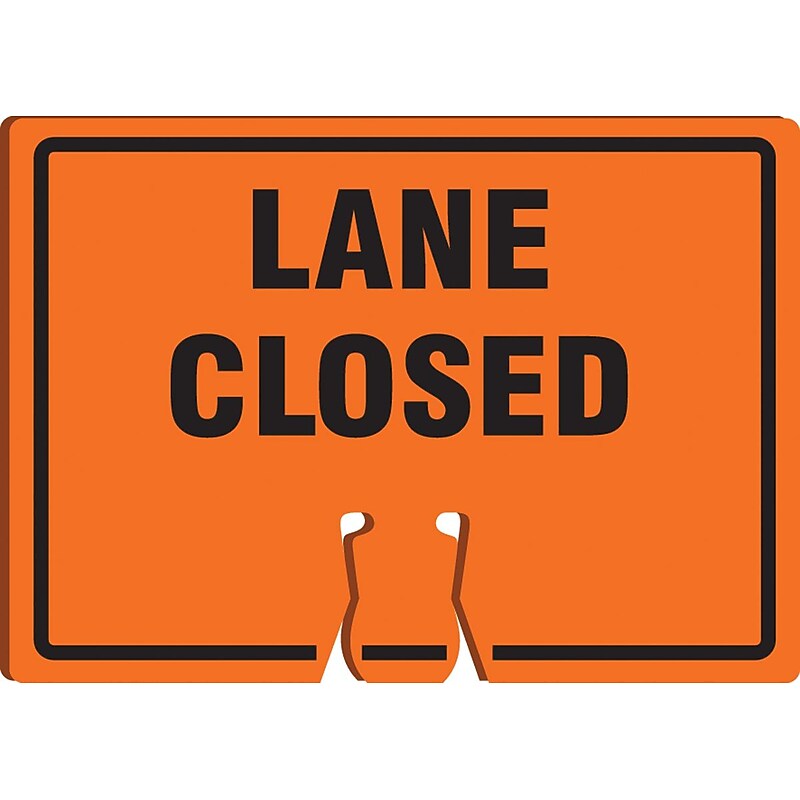 Accuform Traffic Cone Top Warning Sign, LANE CLOSED, 10" x 14", Plastic (FBC730) image 1