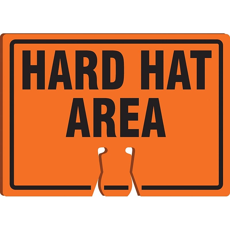 Accuform Traffic Cone Top Warning Sign, HARD HAT AREA, 10" x 14", Plastic (FBC747) image 1