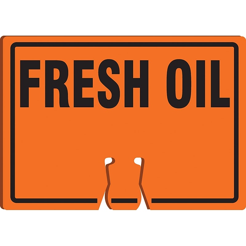 Accuform Traffic Cone Top Warning Sign, FRESH OIL, 10" x 14", Plastic (FBC744) image 1