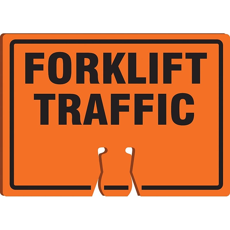 Accuform Traffic Cone Top Warning Sign, FORKLIFT TRAFFIC, 10" x 14", Plastic (FBC759) image 1
