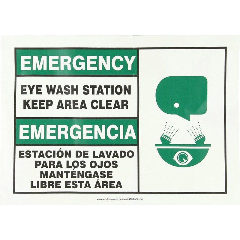 Accuform "EMER EYEWASH STN" Adhesive Vinyl Safety Sign, 10" x 14" (SBMFSD927MVS) image 1