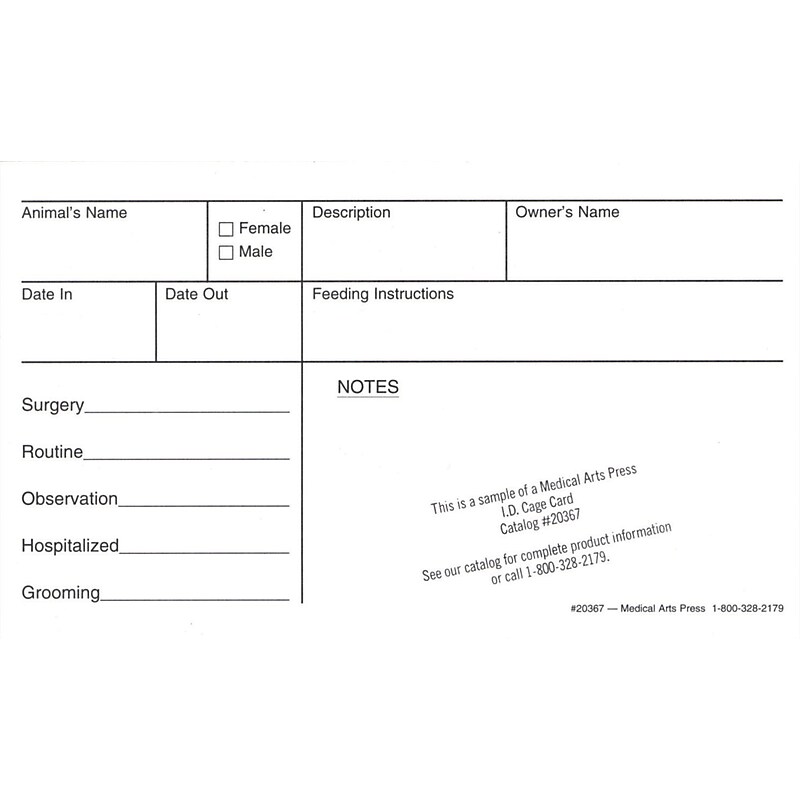Medical Arts Press Vet Cage Card, Pet's Visit Information At-a-glance, 250/Pack (20367) image 1