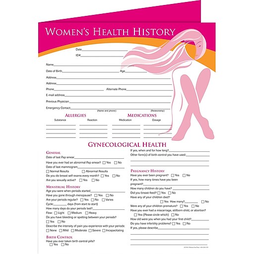 Medical Arts Press® Health History Form; Women's Health History & Exam