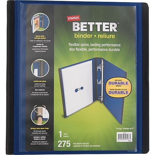 1" Staples® Better® View Binder with DRings, Blue Staples