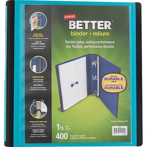 Staples Better 1.5Inch D 3Ring View Binder, Teal (13468CC) Staples