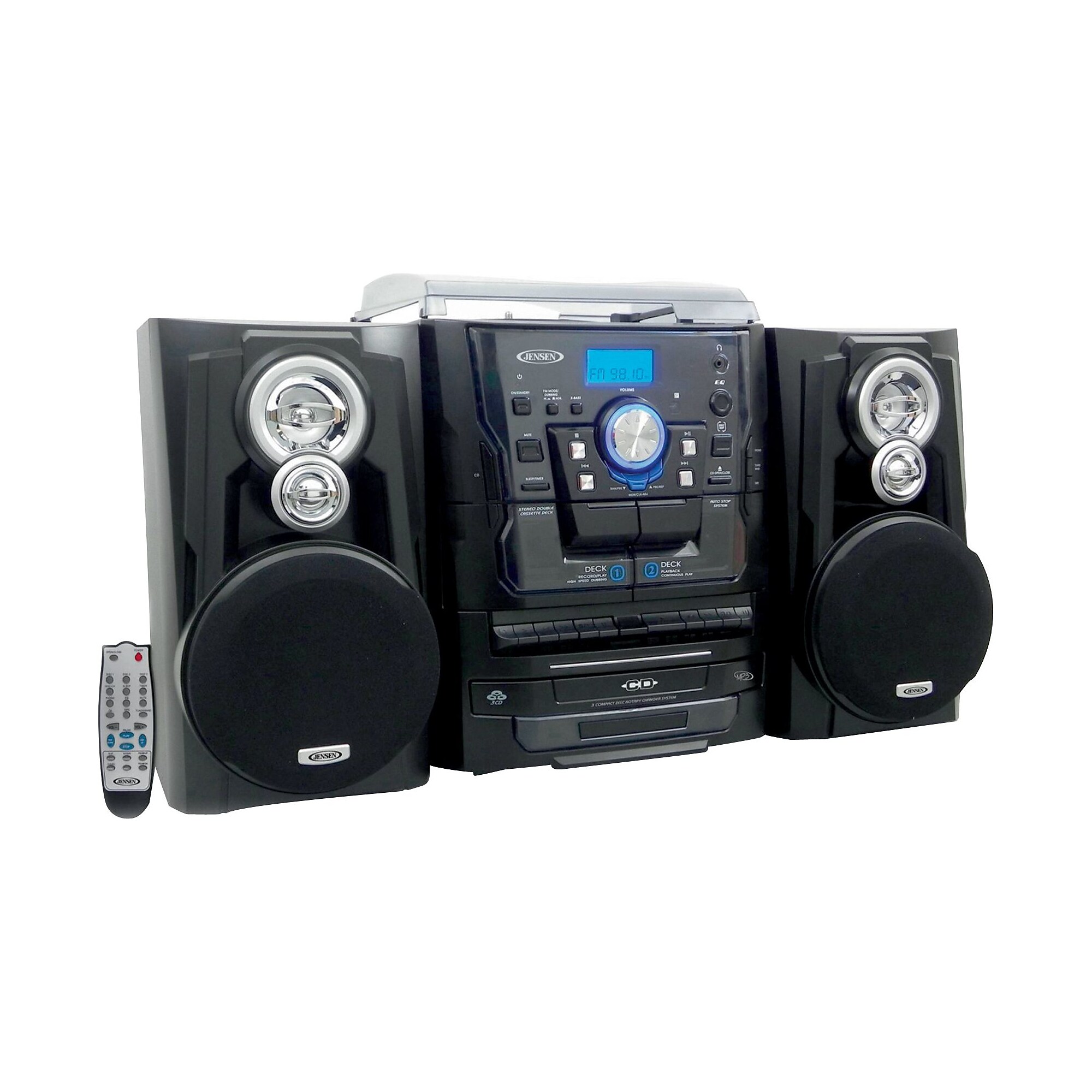 Jensen Bluetooth 3-Speed Stereo Turntable Music System with 3-CD Changer & Dual Cassette Deck (JMC-1250) Sansujyuku sansujyuku.com