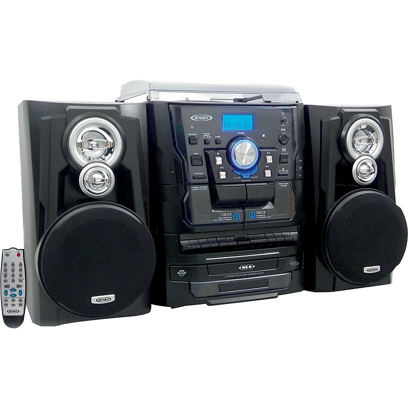 Jensen Bluetooth 3-Speed Stereo Turntable Music System with 3-CD Changer & Dual Cassette Deck (JMC-1250) image 1