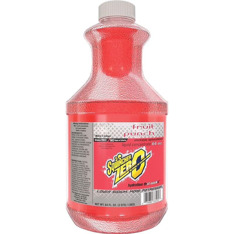 Sqwincher ZERO Fruit Punch Liquid Concentrate Energy Drink, 64 oz. Bottle, 6/Carton (050102-FP) image 1