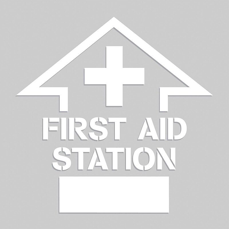 Accuform Floor Marking Stencil, FIRST AID STATION (ARROW), 24" x 24", Plastic (PMS215) image 1