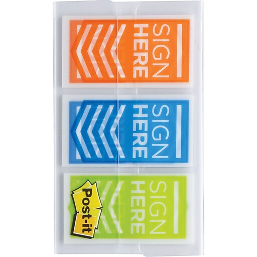 Postit® 1" 'Sign Here' Message Flags Value Pack, Assorted Colors, 60 Flags/Pack at Staples