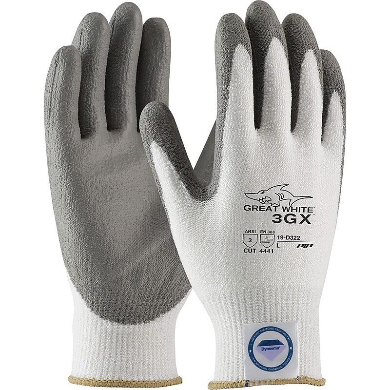 PIP Great White Dyneema Diamond/Lycra 3GX Cut-Resistant Polyurethane Coated Gloves, Small, White/Gray (19-D322/S) image 1