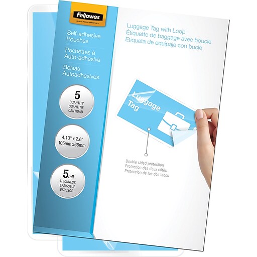 Fellowes Laminating Pouches Luggage Tag Size SelfAdhesive, 5 mil, 5