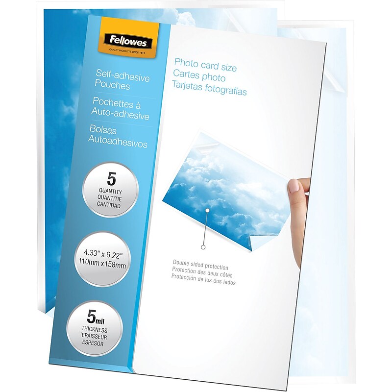 Fellowes Self Sealing Laminating Pouches, Photo, 5 Mil, 5/Pack (5220401) image 1