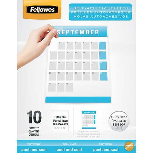Fellowes Letter Size SelfAdhesive Laminating Sheets, 3 mil, 50/Pack