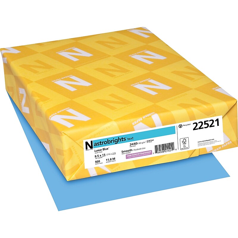 Astrobrights Colored Paper, 24 lbs., 8.5" x 11", Lunar Blue, 500 Sheets/Ream (22521/21528) image 1