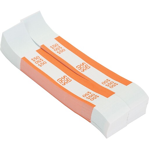 CoinTainer® 50 Currency Strap, Orange, 1000/Pack Staples