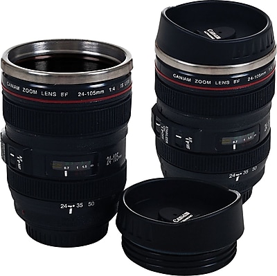 Set of 2 Camera Lens Coffee Mugs with Lid