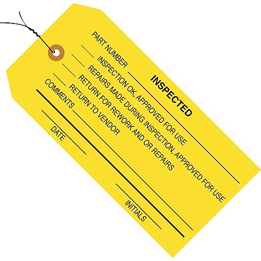 Staples 4 3/4" x 2 3/8" "Inspected" Inspection Tag PreWired