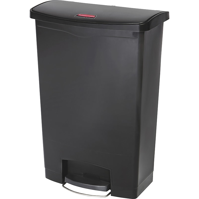 Rubbermaid Commercial Slim Jim Black Front Step Trash Can, 24 Gallon, Black image 1