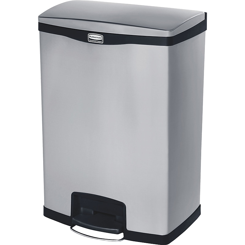 Rubbermaid Commercial Slim Jim Metal End Step Trash Can, 24 Gallon, Black image 1