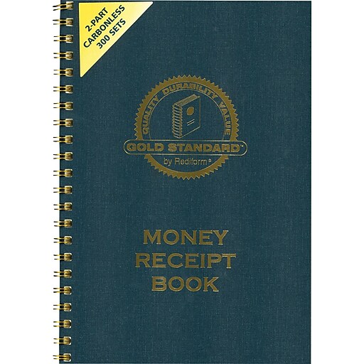 Gold Standard® Money Receipt Book, 23/4" x 7", 2 Part Staples